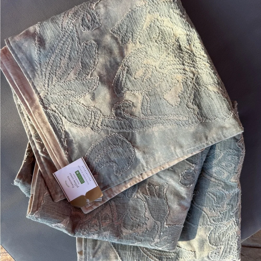 Pottery Barn Embroidered Damask Euro Shams — Sage Green (Set of 3)